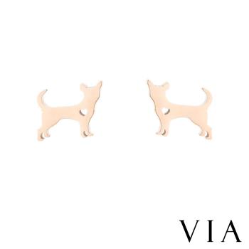 【VIA】動物系列 縷空愛心梗犬狗狗造型白鋼耳釘 造型耳釘玫瑰金色