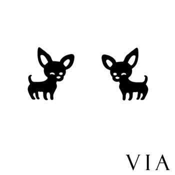 【VIA】動物系列 可愛梗犬造型白鋼耳釘 造型耳釘黑色