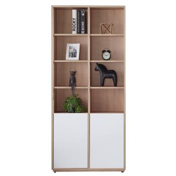 【AT HOME】布拉格2.7尺橡木紋白色二門開放書櫃