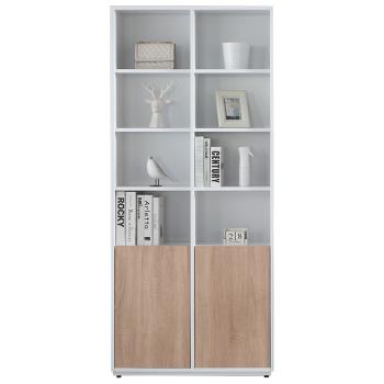 【AT HOME】布拉格2.7尺白色橡木紋二門開放書櫃