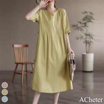 【ACheter】韓版棉麻寬鬆氣質別致收腰洋裝#112999