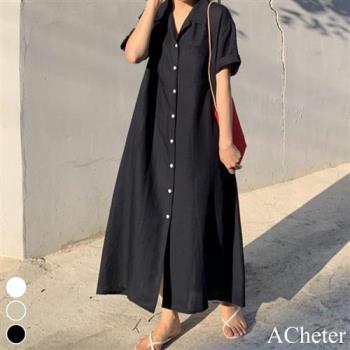 【ACheter】韓國簡約氣質chic寬鬆兩穿開襟棉麻洋裝#112744