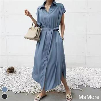 【MsMore】韓式設計感氣質襯衫絲質洋裝#112939