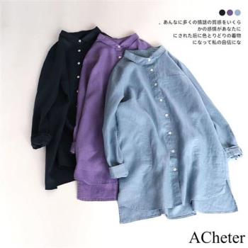 【ACheter】小清新純色Polo領口袋單排寬鬆大碼襯衫#110885