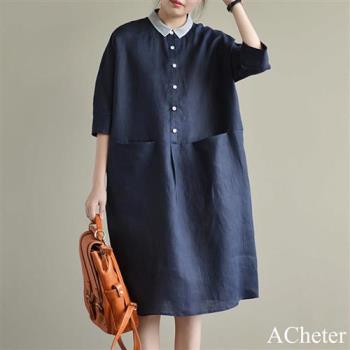 【ACheter】棉麻休閒文藝大碼寬鬆洋裝#112580