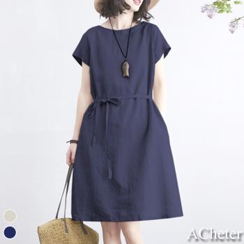 【ACheter】韓國大碼氣質純色簡約儷人寬鬆洋裝##109356