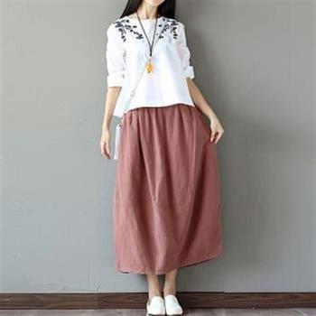 【ACheter】日系原生棉麻純色口袋寬鬆長裙nz#100611
