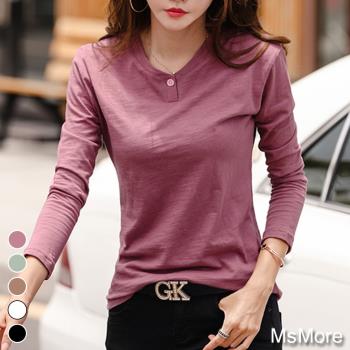 【MsMore】簡約韓版純色棉質顯瘦打底上衣#j107961現貨+預購(5色)