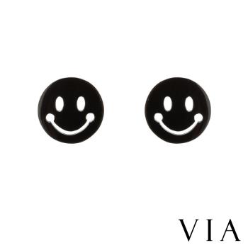 【VIA】符號系列 可愛圓形笑臉造型白鋼耳釘 造型耳釘黑色