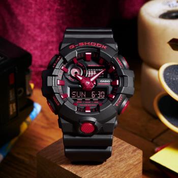 CASIO 卡西歐 G-SHOCK 火焰紅黑雙顯手錶(GA-700BNR-1A)