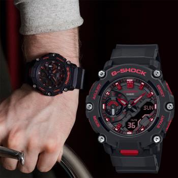 CASIO 卡西歐 G-SHOCK 火焰紅黑雙顯手錶(GA-2200BNR-1A)