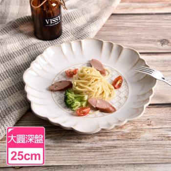 Homely Zakka 日式創意浮雕亮光面仿窯變釉陶瓷餐盤碗餐具_大圓深盤