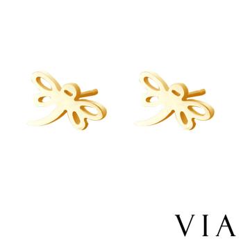 【VIA】昆蟲系列 飛舞小蜻蜓造型白鋼耳釘 造型耳釘金色