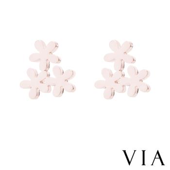 【VIA】植物系列 三朵小花造型白鋼耳釘 造型耳釘 玫瑰金色