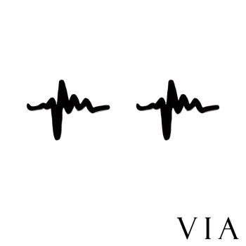 【VIA】符號系列 心跳電波造型白鋼耳釘 造型耳釘 黑色