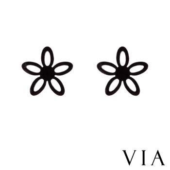 【VIA】植物系列 縷空五瓣花朵造型白鋼耳釘 造型耳釘 黑色
