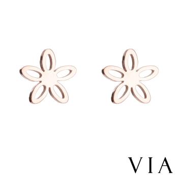 【VIA】植物系列 縷空五瓣花朵造型白鋼耳釘 造型耳釘 玫瑰金色