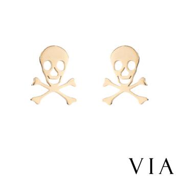 【VIA】個性系列 死亡骷髏造型白鋼耳釘 造型耳釘 金色