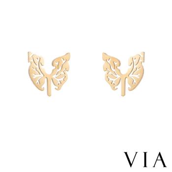 【VIA】植物系列 縷空葉片造型白鋼耳釘 造型耳釘 金色