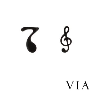 【VIA】符號系列 不對稱音符造型白鋼耳釘 造型耳釘 黑色
