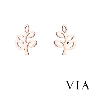【VIA】植物系列 小樹苗造型白鋼耳釘 造型耳釘 玫瑰金色
