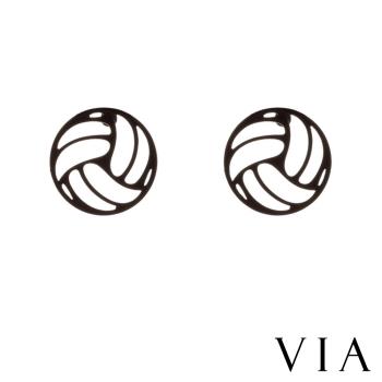 【VIA】運動系列 幾何縷空線條排球造型白鋼耳釘 造型耳釘 黑色