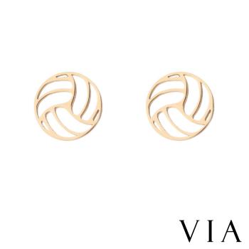 【VIA】運動系列 幾何縷空線條排球造型白鋼耳釘 造型耳釘 金色
