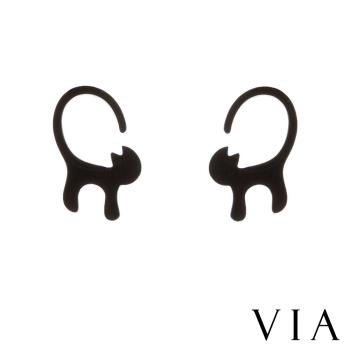 【VIA】動物系列 頑皮貓咪造型白鋼耳釘 造型耳釘 黑色