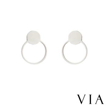 【VIA】符號系列 圓形縷空圈圈線條幾何造型白鋼耳釘 造型耳釘鋼色