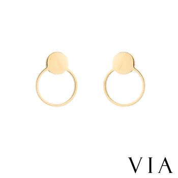【VIA】符號系列 圓形縷空圈圈線條幾何造型白鋼耳釘 造型耳釘金色