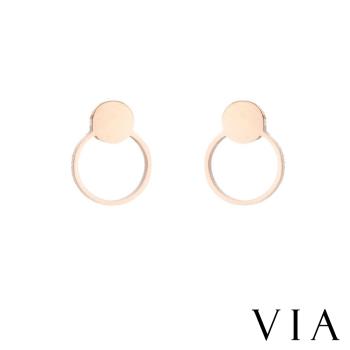 【VIA】符號系列 圓形縷空圈圈線條幾何造型白鋼耳釘 造型耳釘玫瑰金色