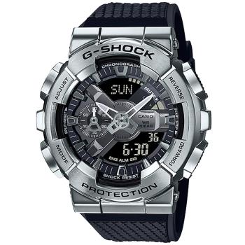 CASIO 卡西歐 G-SHOCK 重金屬工業風雙顯錶-黑x銀(GM-110-1A)