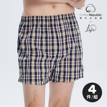 【棉花共和國】LIFE自在五片式平織平口褲-4件組(顏色隨機)