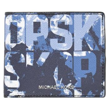 MICHAEL KORS COOPER 經典品牌做舊字樣八卡對開短夾.深藍