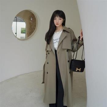 【米蘭精品】風衣外套長版大衣-韓版時尚寬鬆雙排扣女外套74dk28