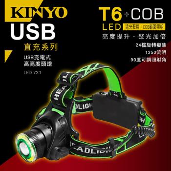 KINYO USB充電式高亮度頭燈(LED-721)