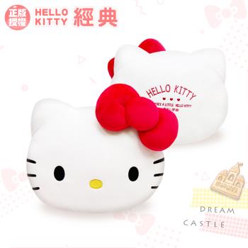 享夢城堡 辦公居家汽車頭型造型護腰抱枕-HELLO KITTY 經典絨毛-紅