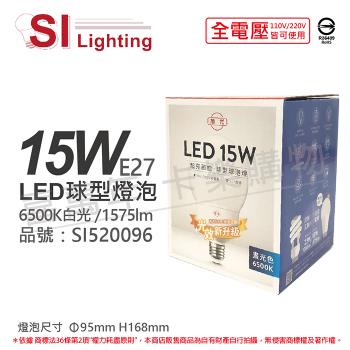 2入 【旭光】 LED 15W 6500K 白光 E27 全電壓 龍珠燈泡 球型燈泡 SI520096