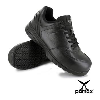【PAMAX 帕瑪斯】運動休閒風、頂級氣墊皮革製止滑安全鞋(PS37101FEH 全黑 / 男女尺寸)