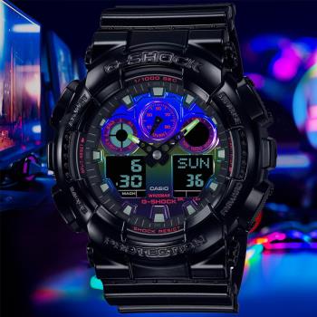 CASIO G-SHOCK 虛擬彩虹雙顯腕錶 GA-100RGB-1A
