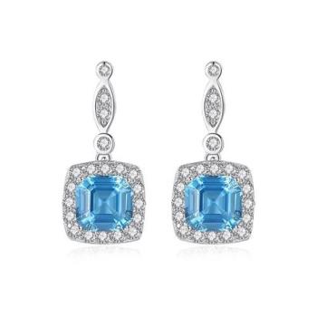 [巴黎精品] 鋯石耳環925純銀耳針-歐美流行時尚天空藍女飾品v1aa60