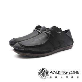 WALKING ZONE(男)馬克縫線可踩腳綁帶款開車鞋 男鞋 -黑色(另有咖色)