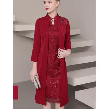 【女神媽媽服】 旗袍新款媽媽婚宴裝氣質紅色晚禮服L-537