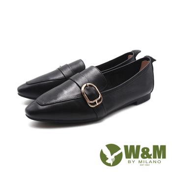 W&M(女)簡約圓尖頭平底樂福鞋 女鞋-黑色(另有灰色)