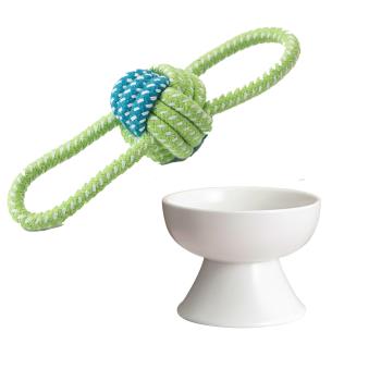 IN汪喵 經典白色陶瓷碗+棉繩玩具(Z462)