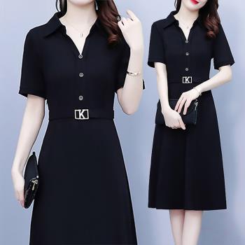 麗質達人 - 6085黑色短袖洋裝