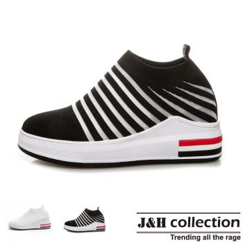 【J&H collection】簡約平底增高飛織休閒網鞋(現+預 白色/黑色)