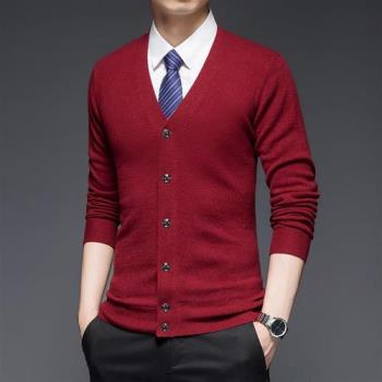 【米蘭精品】羊毛衫針織外套-經典純色V領簡約男外套6色74dp9