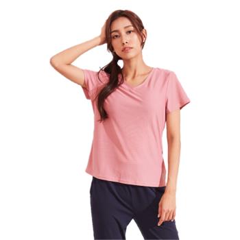 【iFit 愛瘦身】Fitty 簡單素面 V 領上衣 粉紅色 運動 健身 排汗 透氣 S~XL