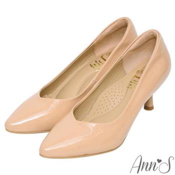 Ann’S舒適療癒系低跟版-V型美腿羊漆皮尖頭跟鞋6cm-粉